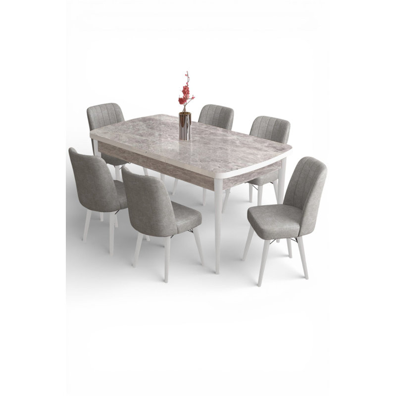 6 - Person Dining Set, White Table Legs