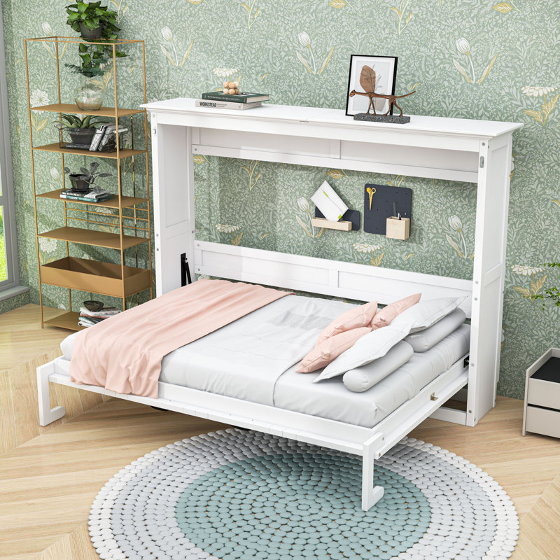 Lit escamotable en bois avec lattes, Blanc