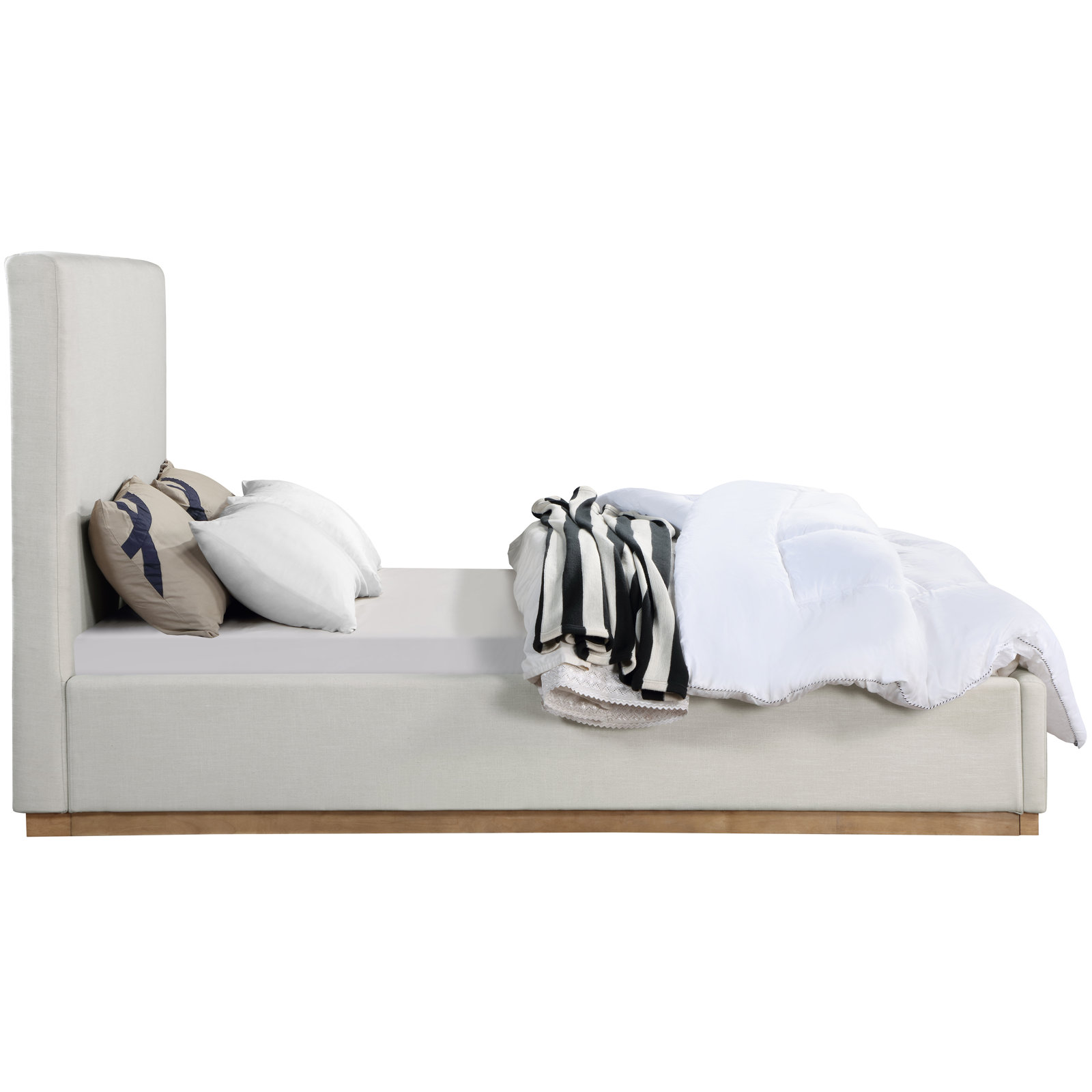 Citori Upholstered Panel Bed, Queen, Cream Linen Textured Fabric