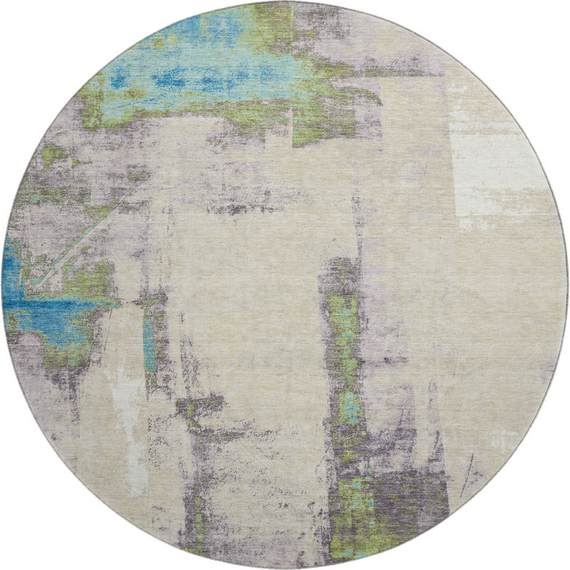 Tapis abstrait lavable à la machine Premium Pirtle, Rond 8 pi
