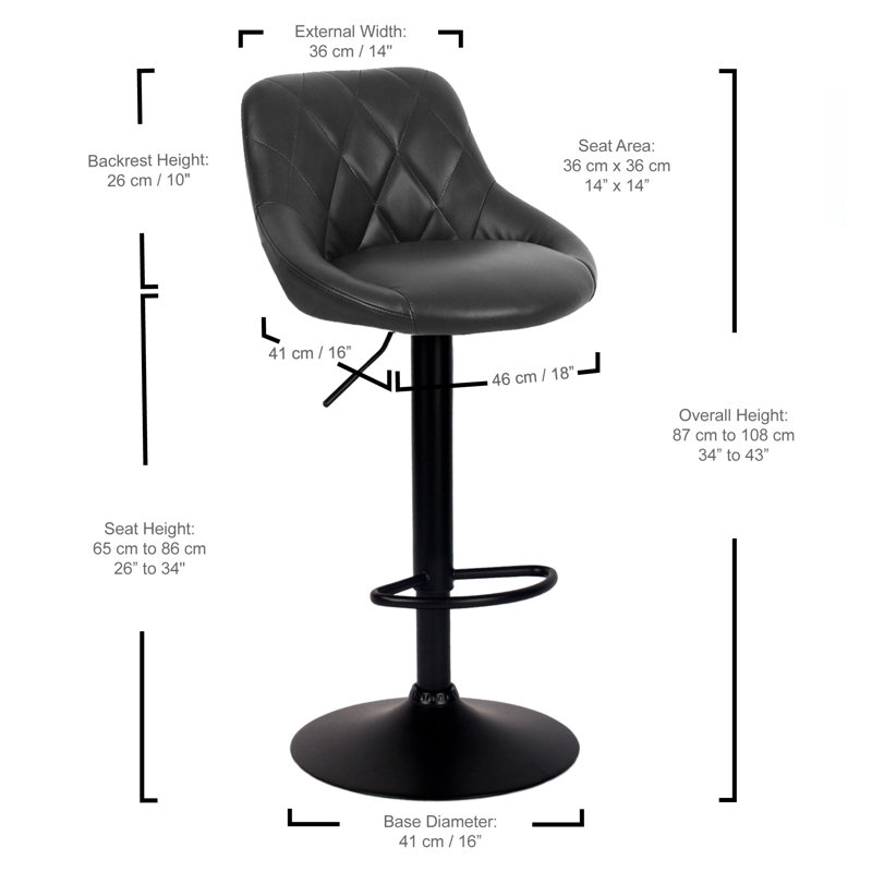 Tabouret de bar rotatif à hauteur ajustable Edward, Noir