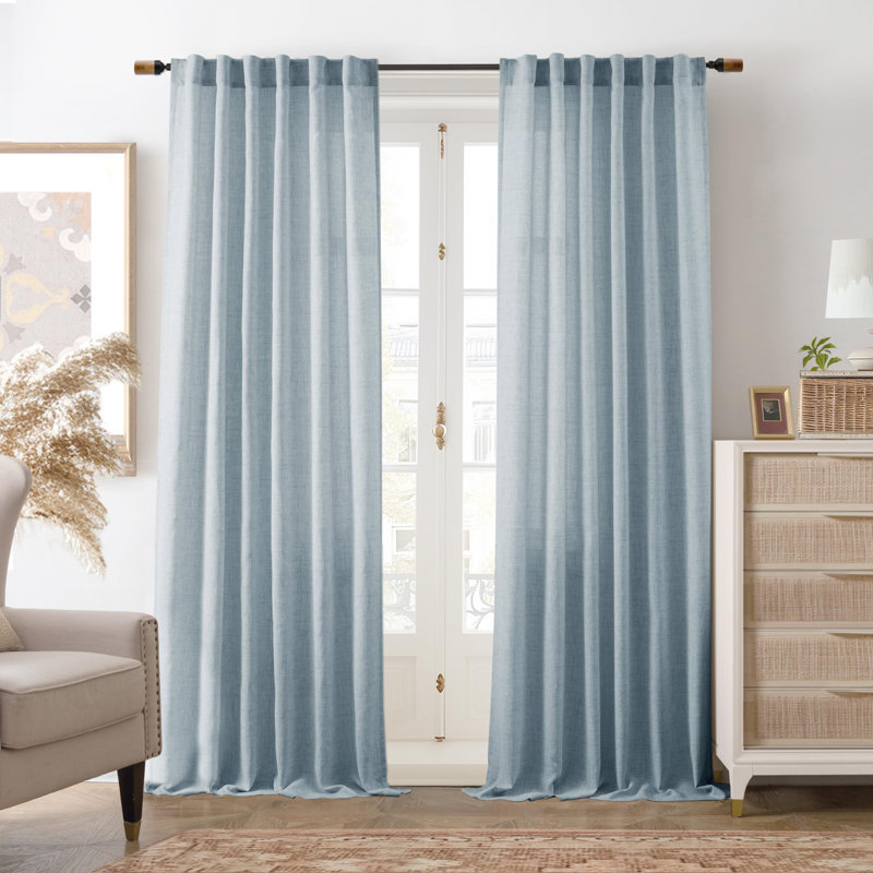 Paire de rideaux semi-transparents avec passe-tringle Janie, L 52 po x L 96 po, Bleu cendré