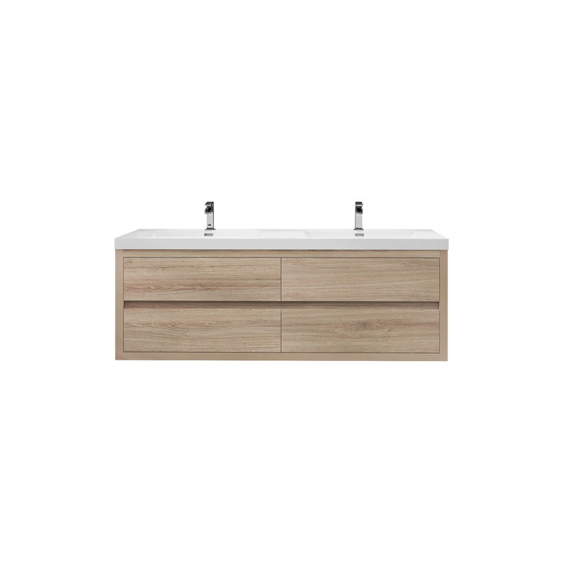 Meuble-lavabo double 59 po avec comptoir en acrylique Comptche, Chêne blanc