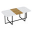 Ensemble de table de salle à manger 9 pièces, plateau de table fixe en simili marbre blanc et grain de bois avec 8 chaises en cuir PU blanc, ensemble de table de cuisine moderne pour 8 personnes, idéal pour les réunions de famille, la salle à manger