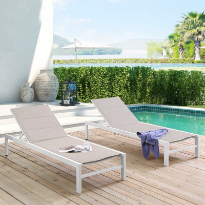 Gerber 77" Long Aluminum Reclining Chaise Lounge Set