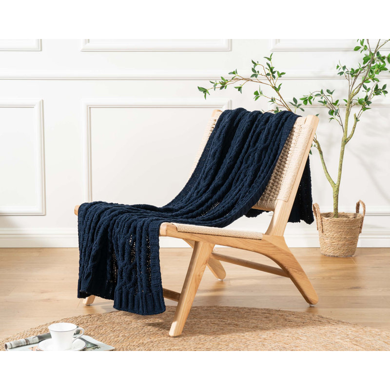  Knitted Luxury Chenille Throw, Navy