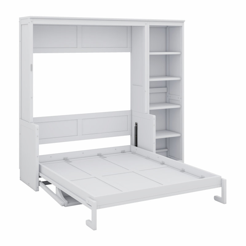 Murphy Bed With Desk And Bookshelf, Full, White