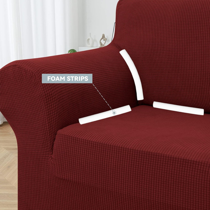 Housse pour canapé à coussins en T, Polyester rouge foncé, H 40 po x l 110 po x P 40 po