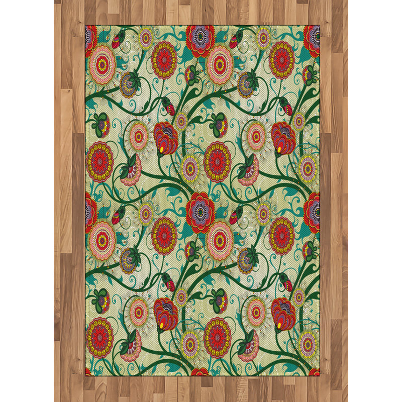 Floral High Density Long Fiber Poly Threads Decorative Area Rug Carpet, Rectangle 4' x 5'8"