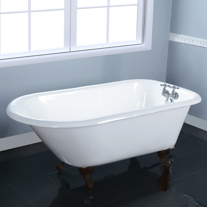 Kingston Brass Aqua Eden 66-Inch Cast Iron Oval Rectangular Roll Top Clawfoot Tub (3-3/8-Inch Wall Drillings)
