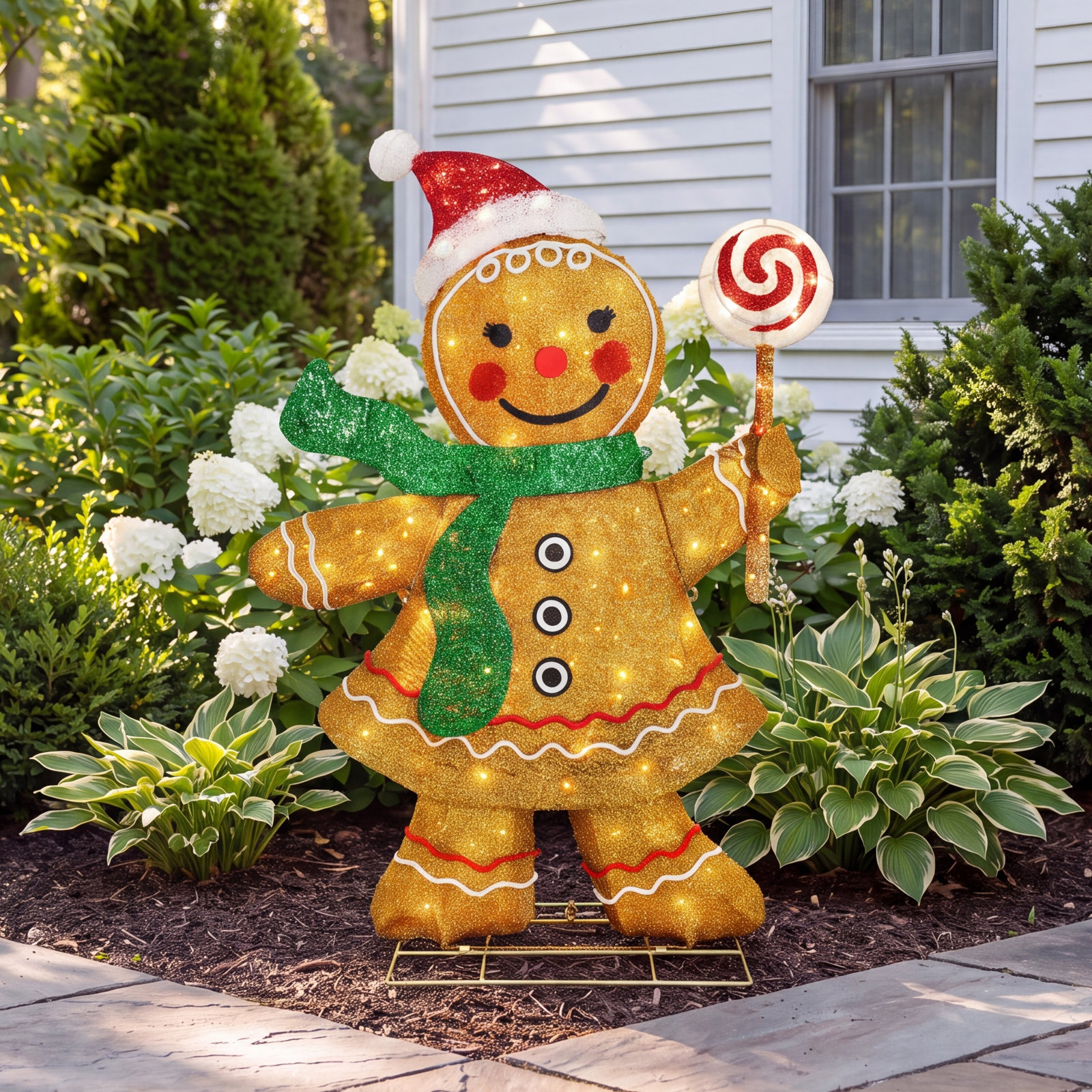 47" Pre-Lit Outdoor Gingerbread Woman Christmas Holiday Décor with 132 Warm White Twinkling LED Lights