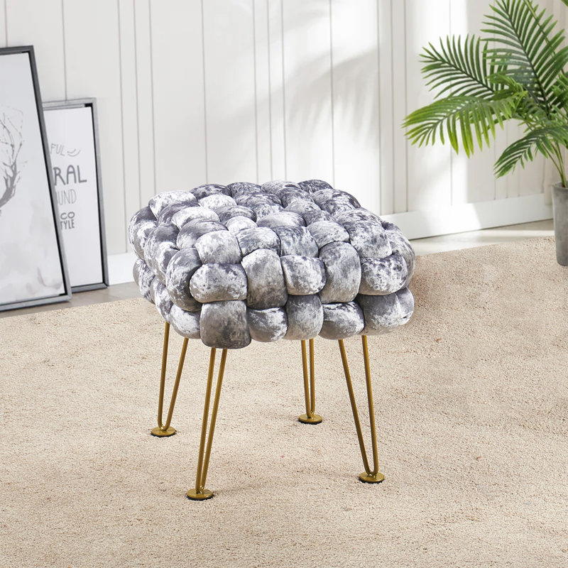 16" Wide Velvet Square Ottoman, Gray Velvet