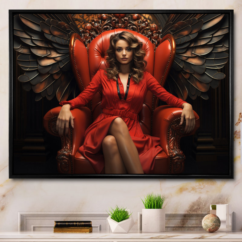 «Red Queen of Angel II» sur toile, H 16 po x l 32 po x P 1 po, Cadre flottant noir