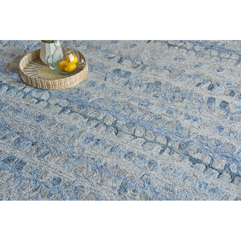 Colorplay Abstract Handmade Tufted Wool Area Rug in Navy/Gray, Rectangle 10' x 14'