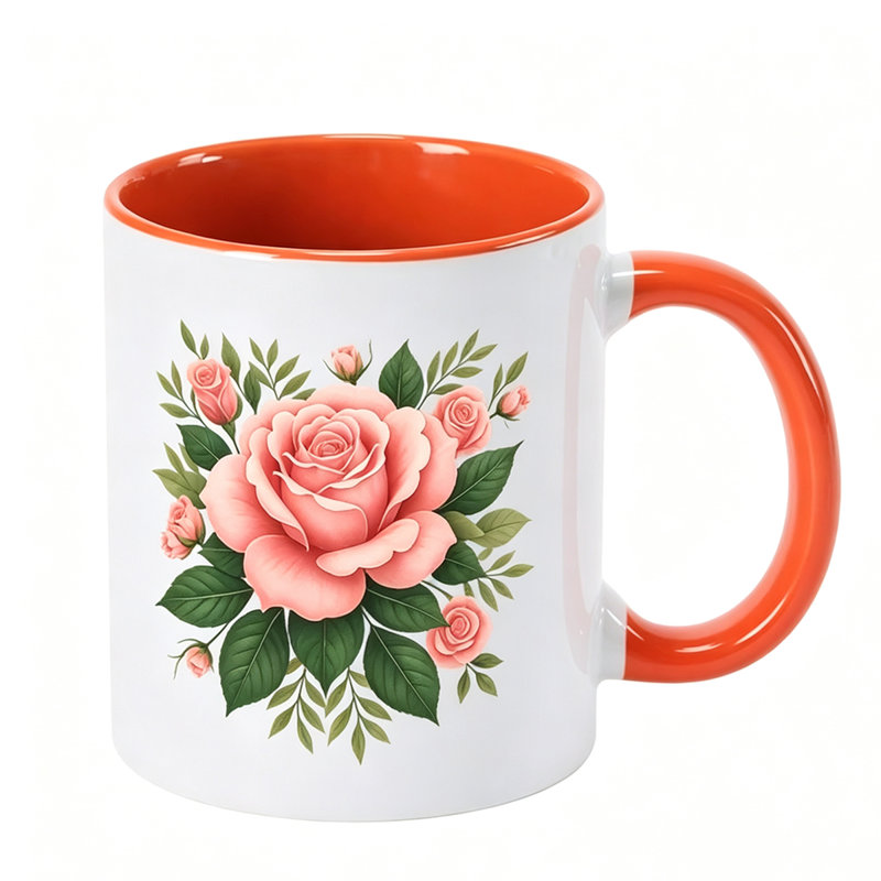 1pc with Pink Rose Bouquet Green Leaves Print Lovely Relaxation Time Unisex Durable Ceramic Mug.