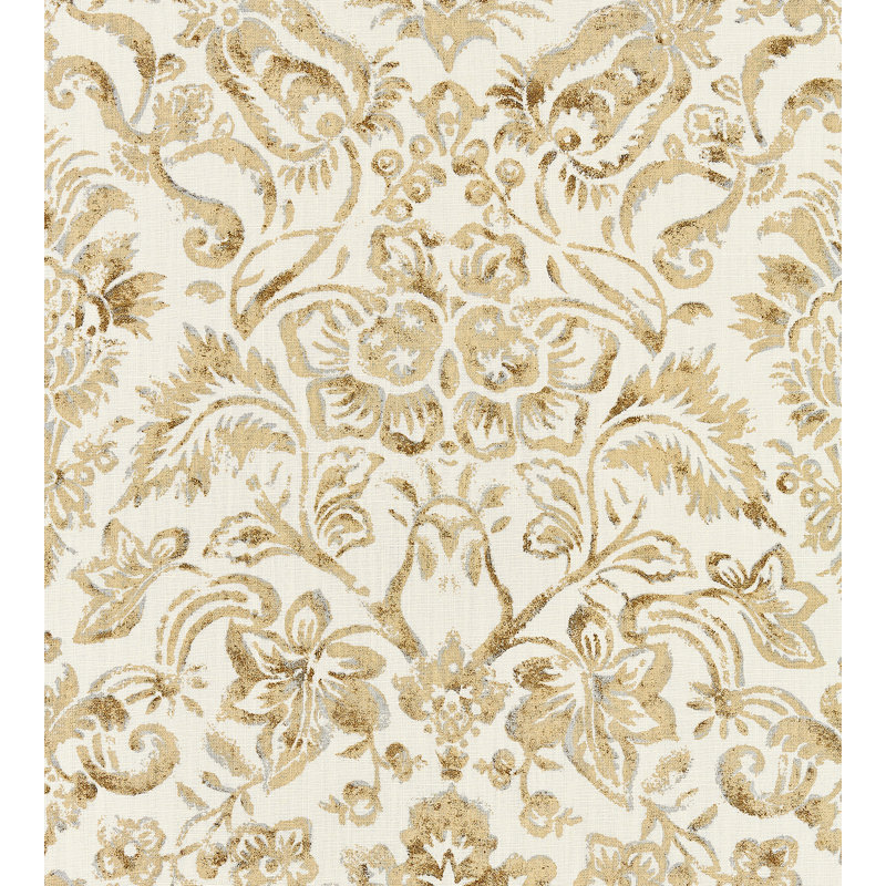 Modern Luxury Mansfield Print Fabric, Ivory & Burnished Gold