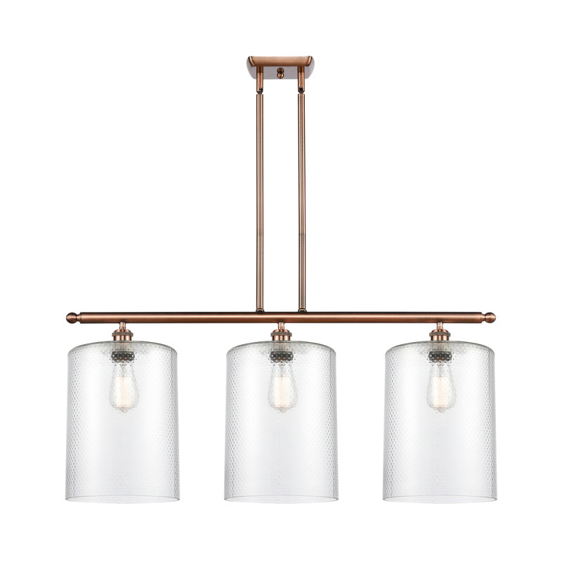 Luminaire suspendu tambour 3 lumières Dublin, Transparent, Cuivre antique