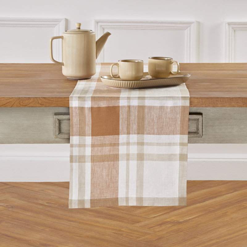 Fall Harvest Plaid - 100% Pure Linen Table Runner, 60" x 14"