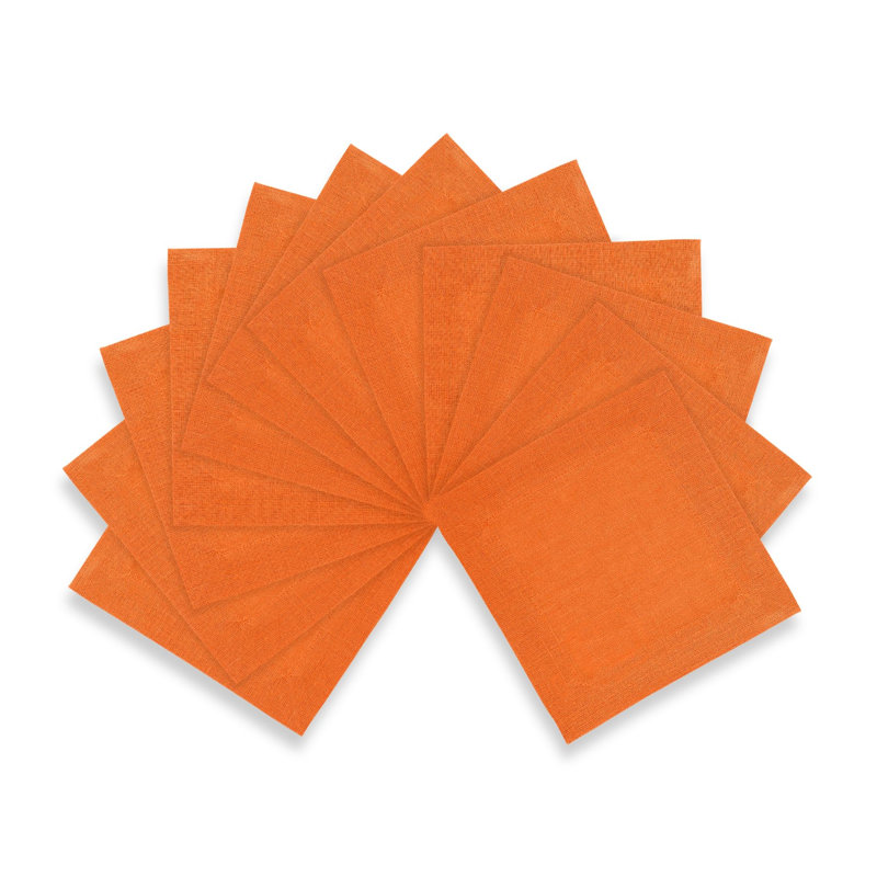 Dru - Cotton Linen Plain Cocktail Napkins, Pumpkin