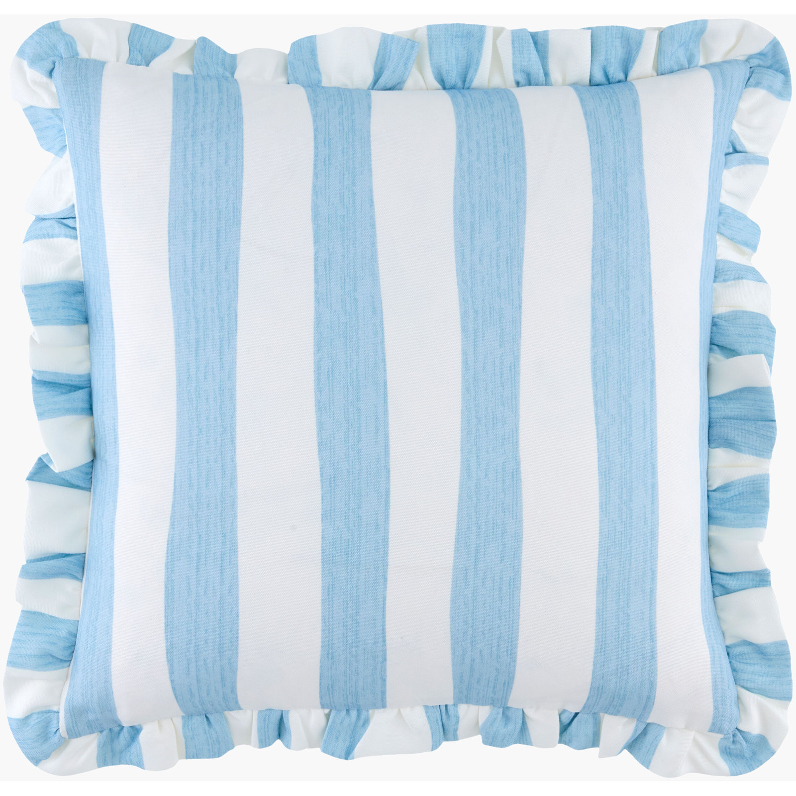 Laguna Ruffle Indoor/Outdoor Throw Pillow, Blue Striped, Square 20", Cover Only