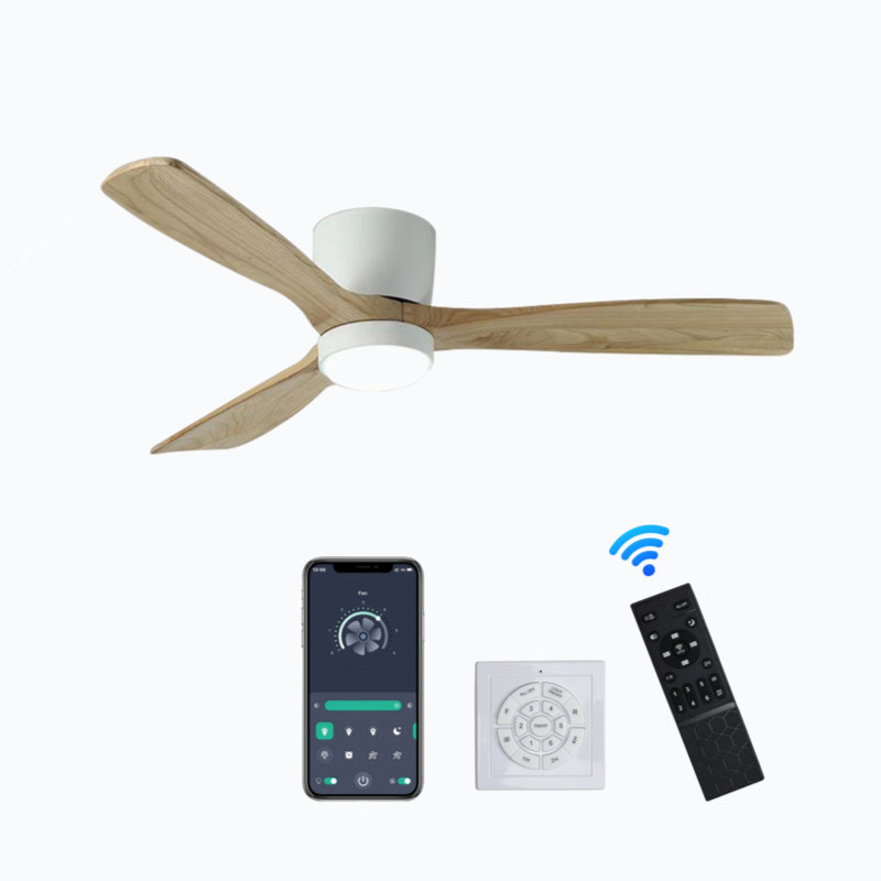 Kamri 42 inch Black Wood Ceiling Fans with Lights and Remote, Modern Flush Mount Low Profile Ceiling Fan with Light, 6 Speed, Reversible DC Motor, for Bedroom/Outdoor/Farmhouse/Patios