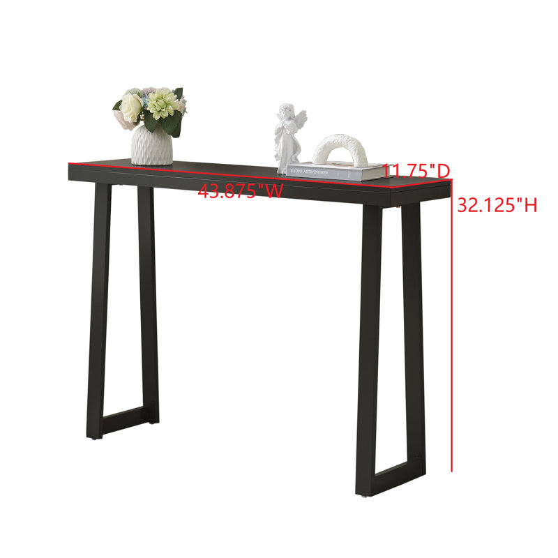 Claude Rectangular Console Table with Shelf – Sleek and Modern Entryway, Hallway, or Sofa Table with Trapezoidal Legs, Caviar