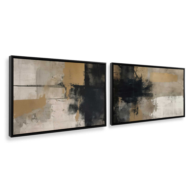 Ensemble de 2 pièces Chiaroscuro Blend, Cadre flottant noir satiné, H 32,75 po x l 97,5 po x P 1,75 po