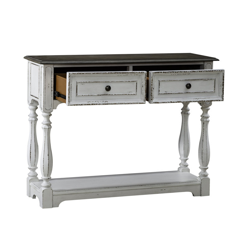 Antique White and Weathered Bark Hall Console with Storage