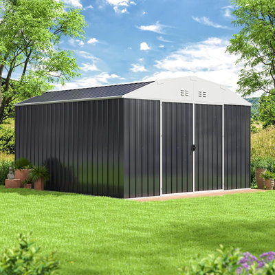 10 ft.W x 10 ft.D Metal Outdoor Storage Shed, Tool Shed with Lockable Doors Updated Frame Structure