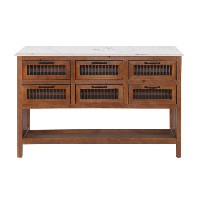 Rowan Farmhouse Wood Kitchen Island with 6 Drawers, Lower Shelf, and Spacious Worktop