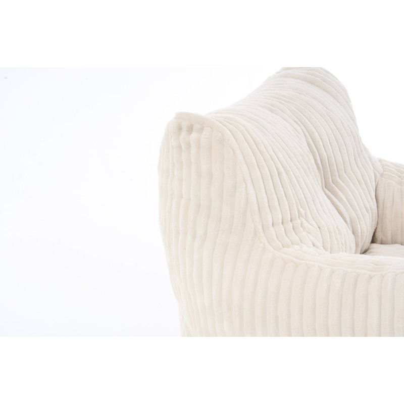 Soft Fluffy Corduroy Fabric Bean Bag Chair Filled With Memory Sponge, Beige Corduroy