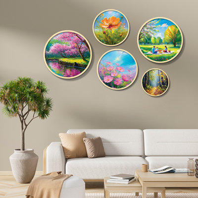 Elegant 5-Piece Decorative Framed MDF Painting Set, 17.1 x 17.1 inches & 14.6 x 14.6 inches & 12.2 x 12.2 inches & 10.2 x 10.2 inches & 7.1 x 7.1 inches | 100% Solid Wood Frames, Perfect for Home Décor & Gallery Walls