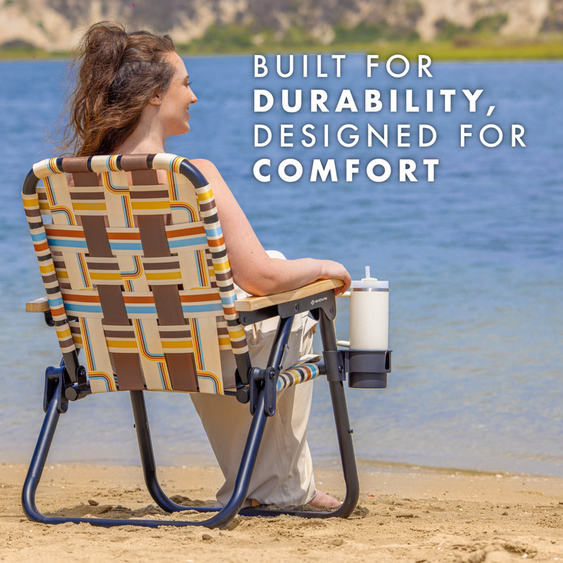 GoSports Outdoors WOVN Premium Beach & Camping Chair - Folding Backpack Chair for Adults, Brown/Drifter