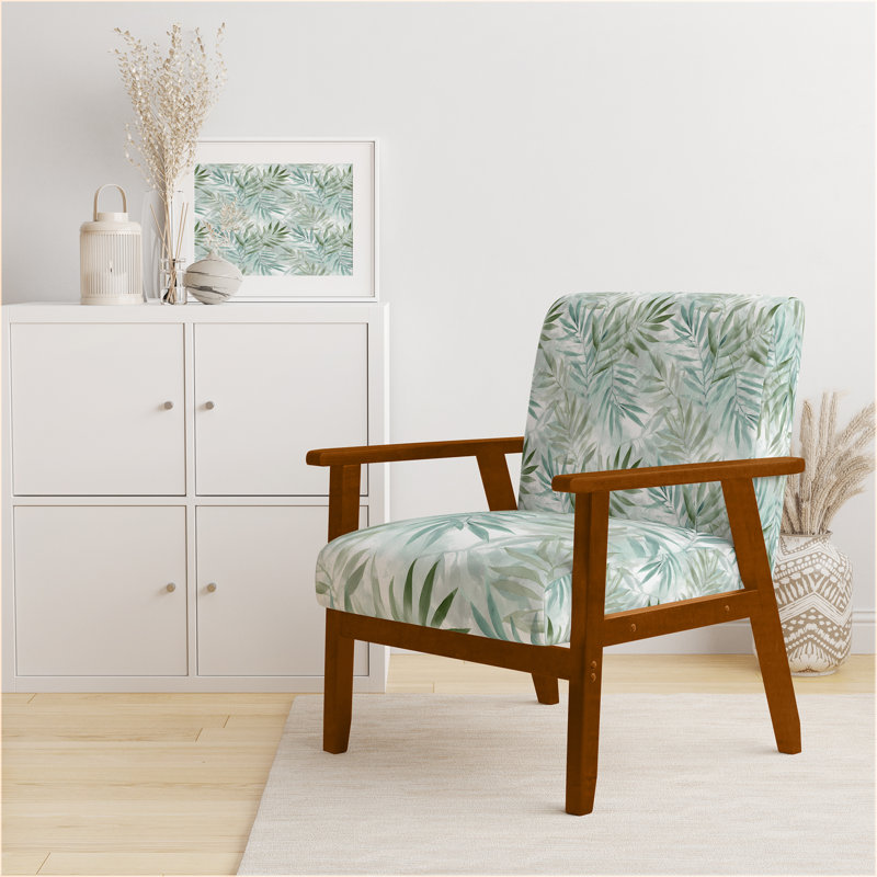 Chaise rembourrée Floral, Accoudoirs carrés bruns