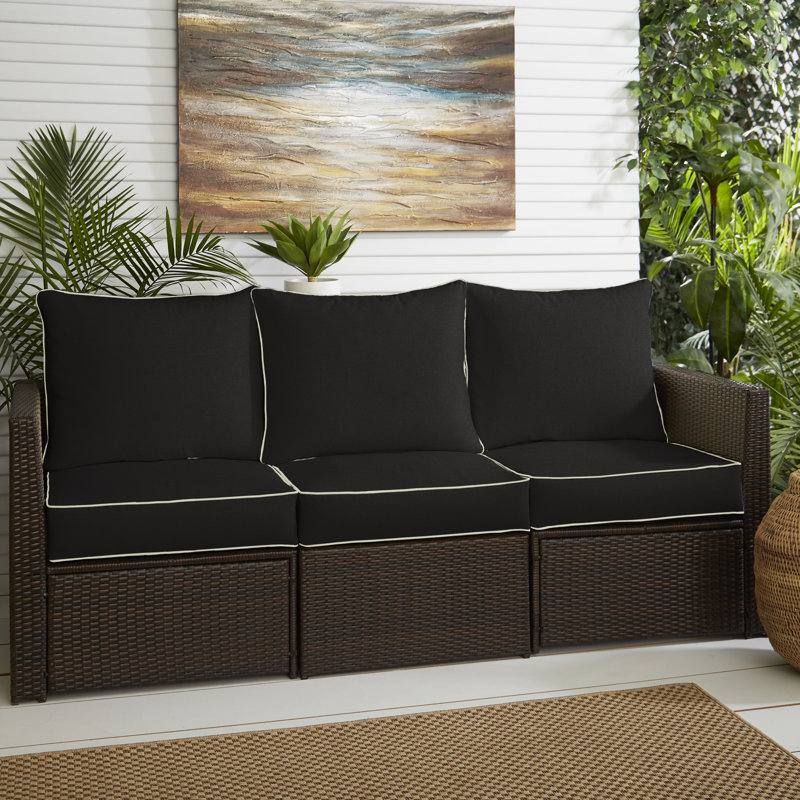 Ricmod Outdoor Sunbrella Seat/Back Cushion, 21" W x 78" D, Canvas Black Sunbrella® Canvas