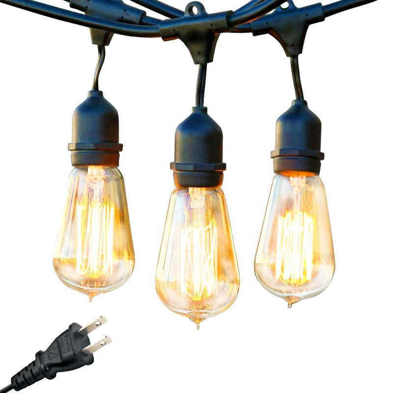 Guirlande de lumières extérieures incandescentes à brancher de 48 pi avec 15 ampoules Edison Ambience Pro, résistante aux intempéries et connectable de bout en bout