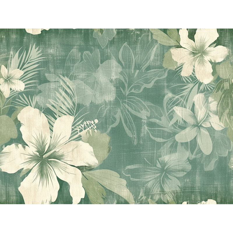 Coussin floral, sergé de coton rétro, H 16 po x l 16 po