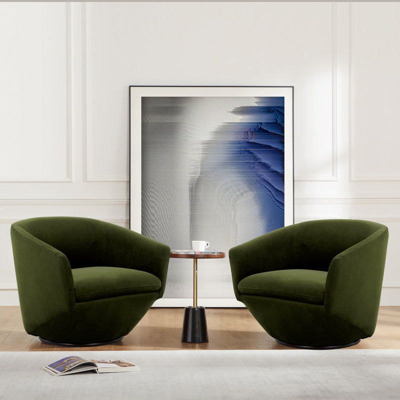 Fauteuil demi-tonneau pivotant en velours Elexi, Vert
