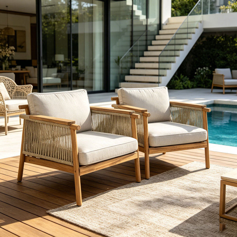 Outdoor Club Chair Set, Teak-2