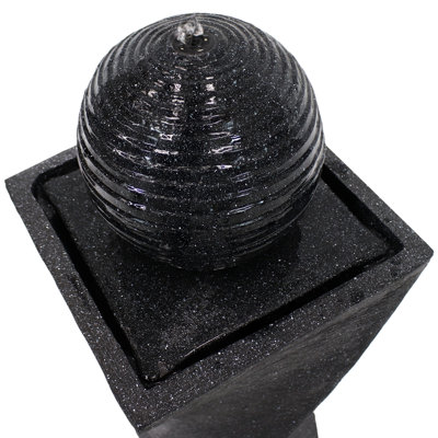 Ball Modern Black Polyresin Outdoor Solar Fountain with Battery and LED Light