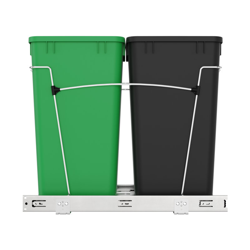 Poubelles coulissantes doubles Rev-A-Shelf pour la cuisine, Argent métallique, 27 pintes