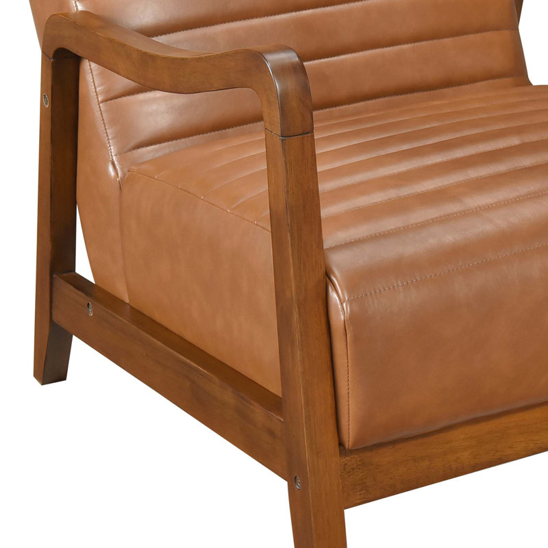 Fauteuil d'appoint Gert, similicuir brun mat, structure en bois d'hévéa massif