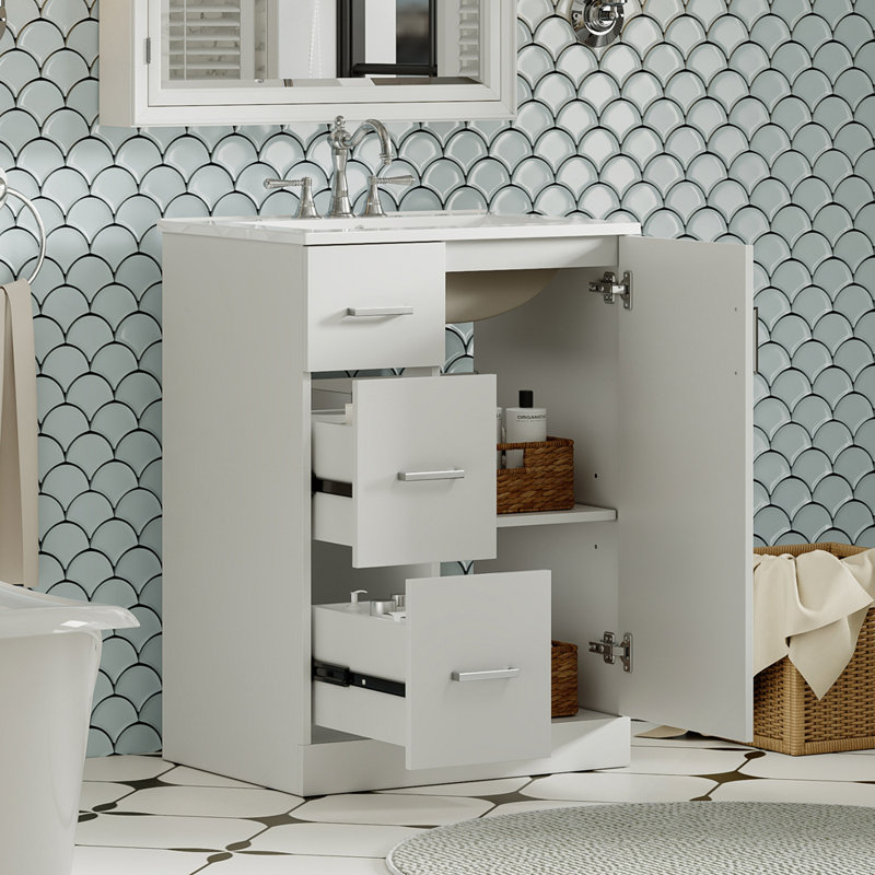 Meuble-lavabo avec tiroirs profonds et armoire à fermeture douce pour un rangement intelligent, Blanc