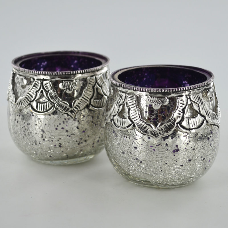 2 Piece Glass Tabletop Votive Holder Set, Purple