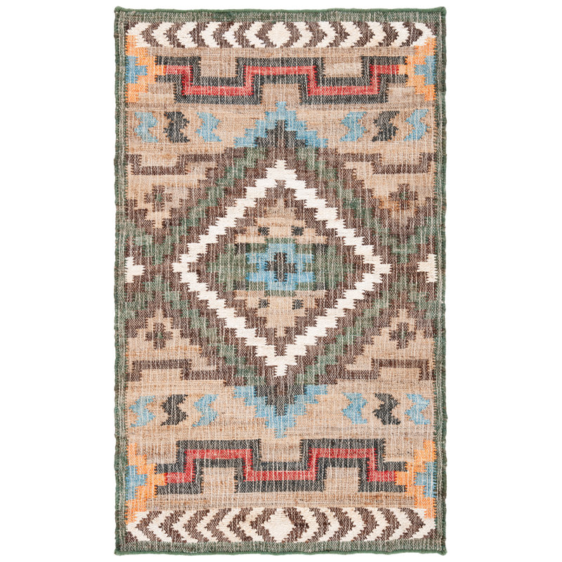 Glynda Southwestern Handmade Flatweave Jute Tan Area Rug, Rectangle 3' x 5'