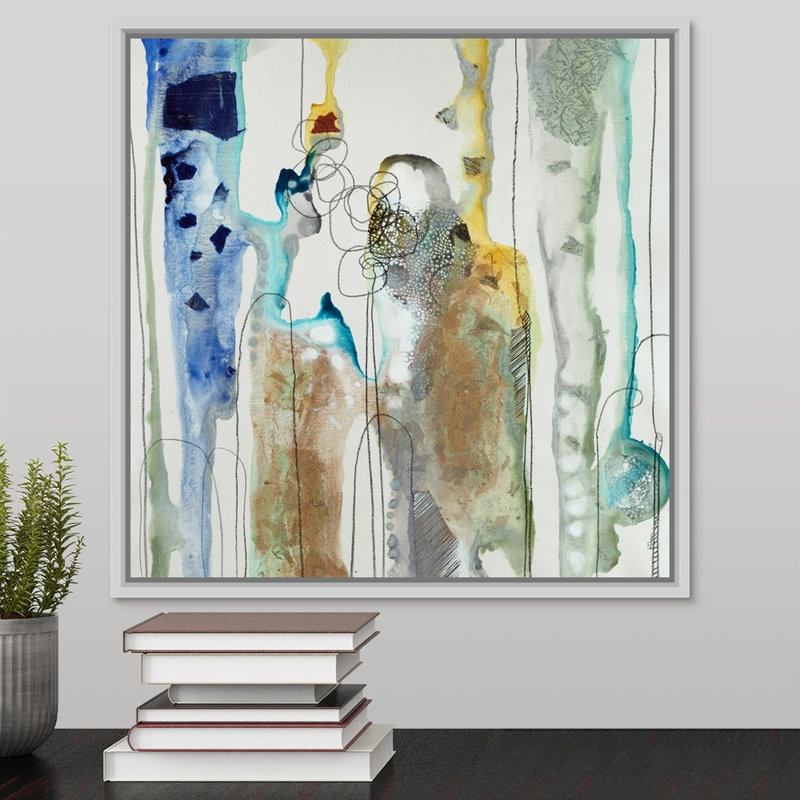 « botanique contour xiii », peinture sur toile, H 17,7 po x l 17,7 po x P 1,75 po, Cadre flottant blanc