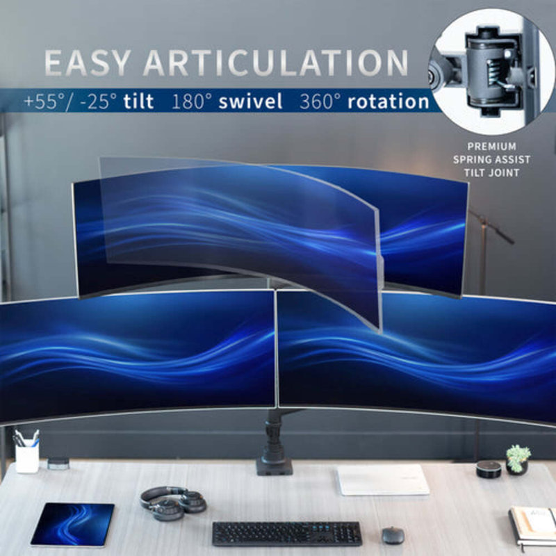 Vivo Pneumatic Triple Ultrawide Computer Monitor Desk Mount For Screens Up To 49"