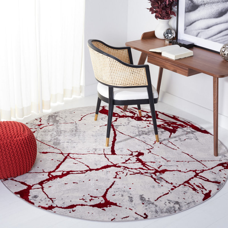 Robeson Abstract Gray Area Rug, Round 6'7"