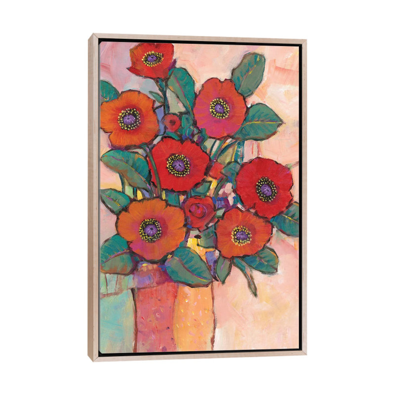 Coquelicots dans un vase I - reproduction d'art murale - toile encadrée, H 48 po x l 32 po, Beige