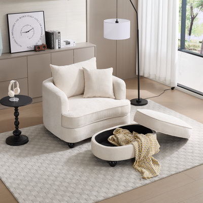 40'' Oversized Accent Chair With Storage Ottoman（Beige)）